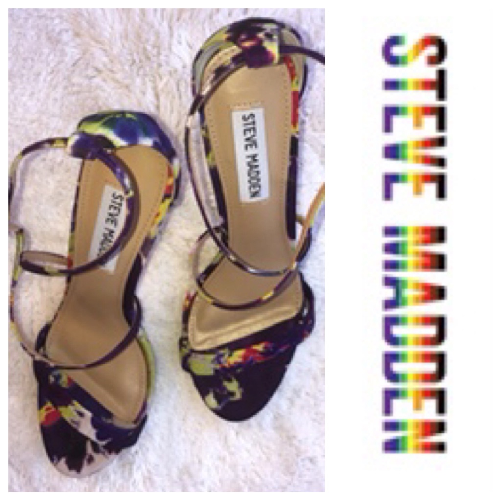 Steve Madden Floral Ankle Wrap Heels Sandals Euc
